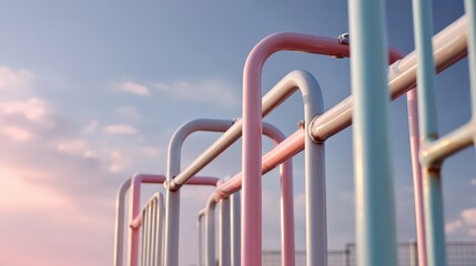 Naklejka premium Playground fun outdoor park metal bars pastel sky closeup perspective khris concept