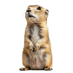 Adorable Prairie Dog Standing Upright with Intriguing Expression in Nature on White background