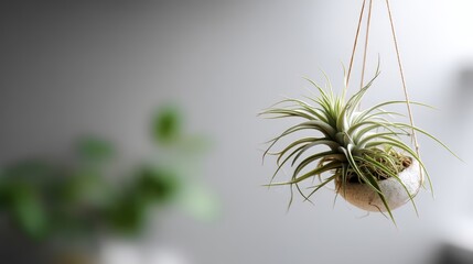 Floating air plant display indoor space high-fidelity decor minimalist environment close-up innovative concept