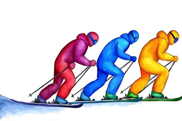 Fototapeta premium Colorful Skiers in Action, Alpine Adventure and Winter Sports Fun