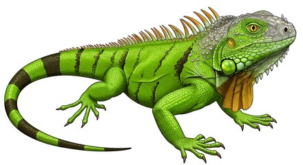 Green Iguana: Detailed Digital Illustration of a Reptile AI Generated