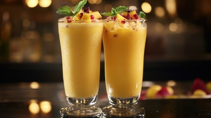 Mango smoothies, bar, garnish, night