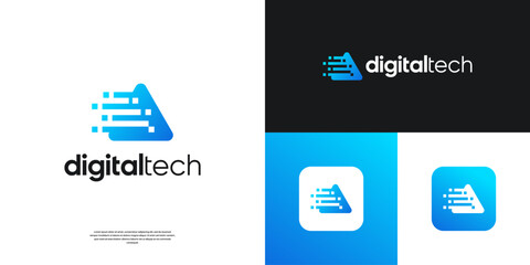 Naklejka premium Letter A logo design template. Geometric triangle shape with digital tech symbol logos.