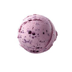 A scoop of blueberry ice cream floating in air, isolated on white background.