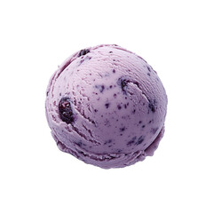 A scoop of blueberry ice cream floating in air, isolated on white background.
