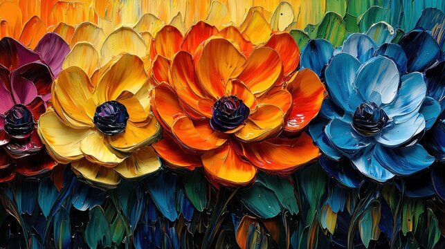 A vibrant, abstract oil painting, where strokes of color blend and intertwine like the threads of a forgotten tapestry, capturing the essence of a floral symphony through the lens of generative 