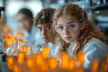 Young Student Focused on a Science Experiment with Classmates
