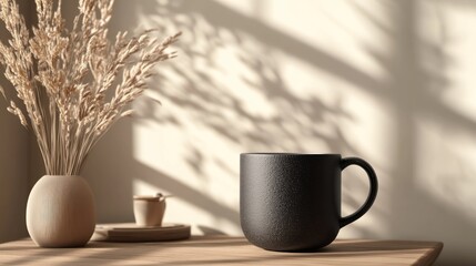 Sunlit Mug, Vase, Table, Shadows, Home Decor