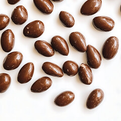 Chocolate Covered Almonds on White Backdrop Sweet Treat CloseUp for Snack Food Concepts and Holiday Confections