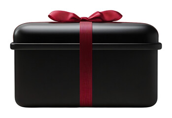 Elegant black gift box subtly adorned with a crimson ribbon perfectly centered. AI Generated