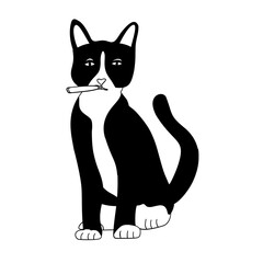 vector of a cat that is smoking, hand drawn illustration