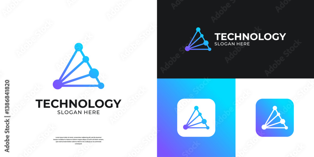 Poster abstract letter a logo. artificial intelligence symbol with initial a triangle shape logo.