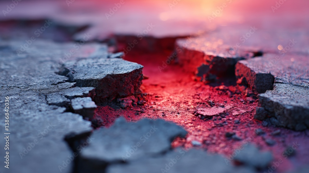 Aufkleber cracked concrete displays a textured surface bathed in fiery red and orange light, providing a drama