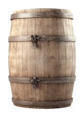 Obraz premium Aged wooden barrel stands elegantly against bright white background. AI Generated