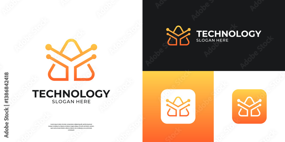 Poster abstract letter a logo. artificial intelligence symbol with initial a triangle shape logo.
