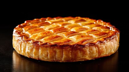 A crisp apple pie with a golden flaky crust and cinnamon. Featuring sweetness and warmth