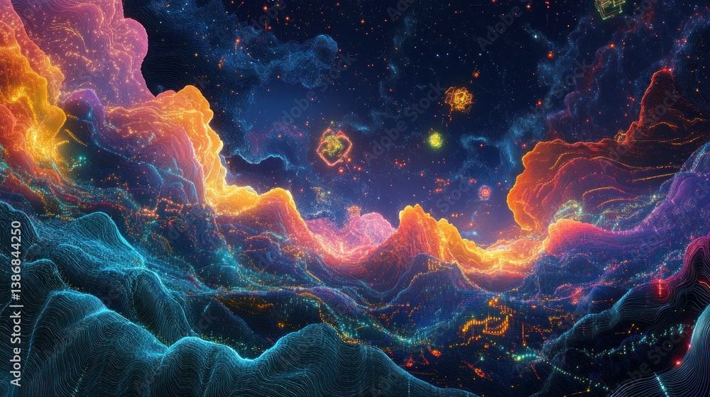 Poster the sky with bright and shining digital circuits forming subtle patterns background wallpaper ai gen