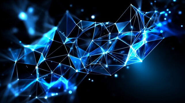 Network connection Abstract blue network of connected lines and dots on a dark background