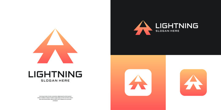 Flash thunderbolt energy logo design. Abstract shape lightning, power and battery.