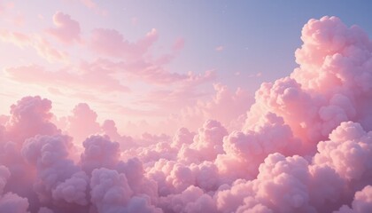 Pink Cloudscape: Billowing Pastel Formations Against Azure Sky