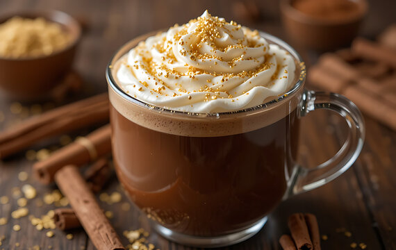 Venezuelan Chuao cocoa blended with Madagascar vanilla, cinnamon, and a splash of cognac, topped with whipped cream and 24K gold sprinkles.
