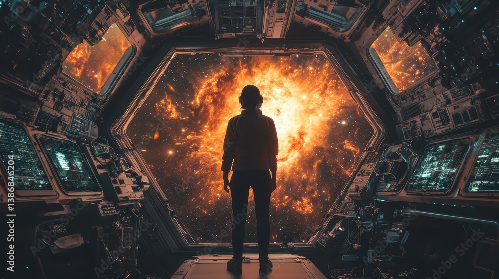 Poster exploration of the cosmos from an observatory in deep space with stunning cosmic phenomena in sight