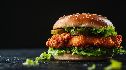 A crispy chicken sandwich with lettuce and pickles. Featuring flavor and comfort