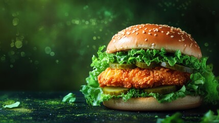 A crispy chicken sandwich with lettuce and pickles. Featuring flavor and comfort