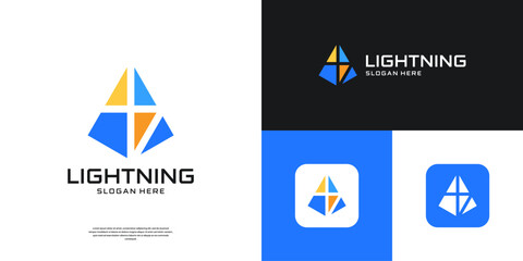 Flash thunderbolt energy logo design. Abstract shape lightning, power and battery.