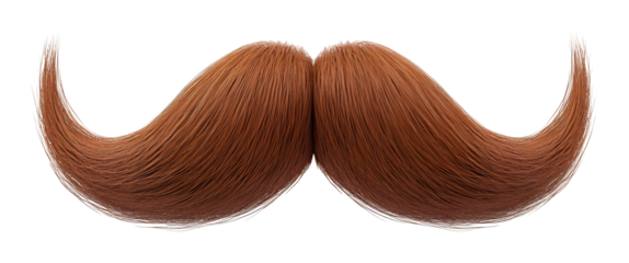 Close-up view richly colored auburn handlebar mustache elegantly styled against white background. AI Generated