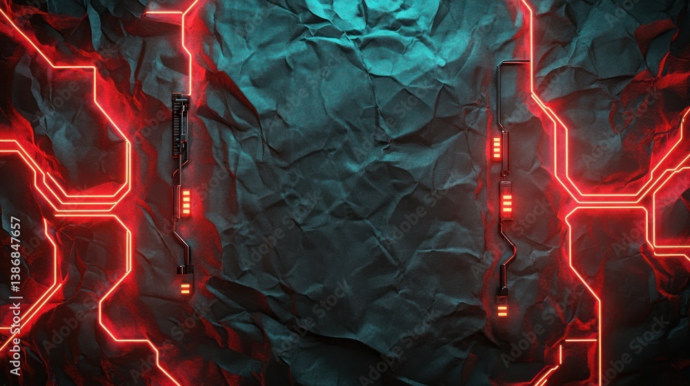 Poster paper texture with glowing neon lighted circuit lines background wallpaper ai generated image