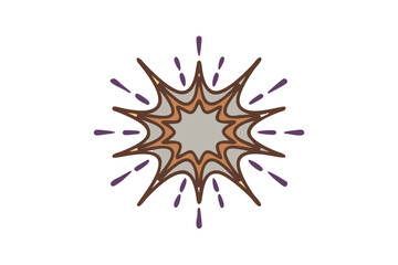 Cartoon Explosion Effect With Rays In Brown Purple Tones On White Background
