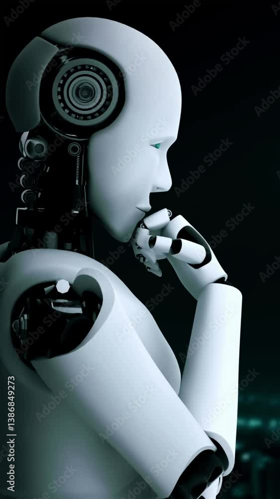 Poster ai robot huminoid uses cloud computing technology to store data on online server . futuristic concep