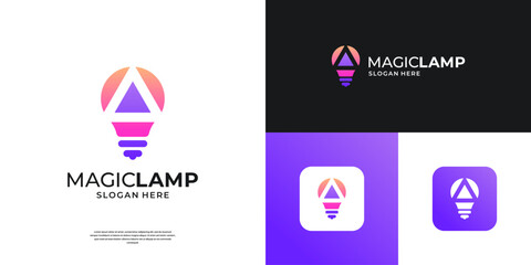 Abstract letter A with light bulb logo symbol for business, innovation and technology.