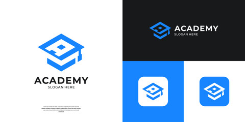 Education academy logo design. Simple graduation cap symbol with letter A logo.