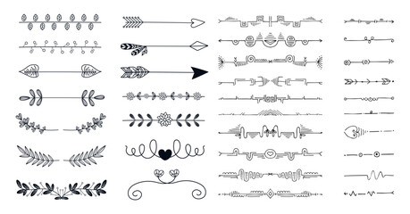Set hand drawn ornamental divider with arrows and leaves
