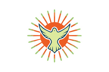 Obraz premium Dove Flying Above Sunburst Symbol Illustration Of Peace And Hope