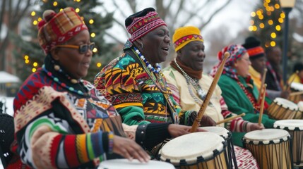 Rhythmic Celebration - Black Women Drumming Outdoors in Winter