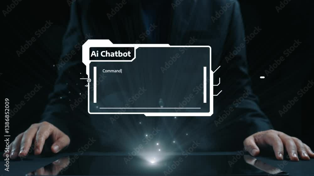 Poster human interact with ai artificial intelligence virtual assistant chatbot in concept of ai artificial