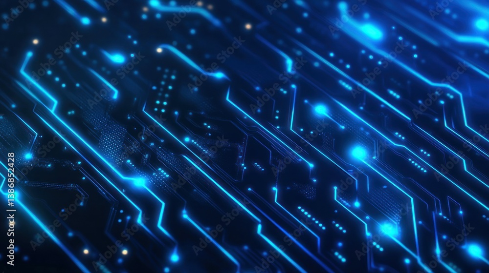 Poster background with subtle neon circuit pattern glowing in shades of blue wallpaper ai generated image