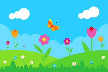 spring flowers and butterflies