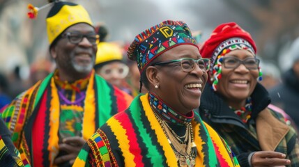 Obraz premium Joyful Older Black Adults Celebrating in Vibrant Colors