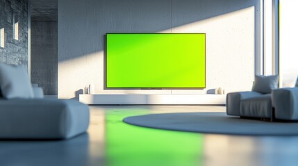 Modern Living Room with Green Screen TV
