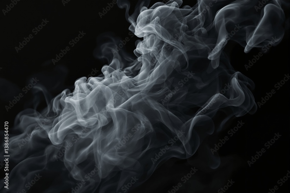Poster wisps of white smoke swirling in abstract shapes on a dark background, creating a mysterious and atm