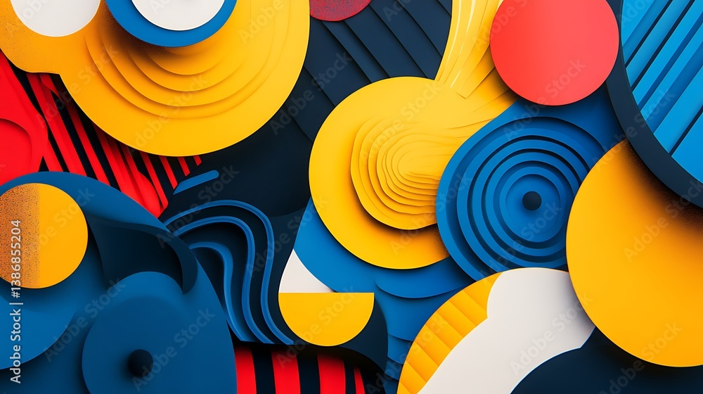 Poster abstract colorful shapes with vibrant composition of overlapping circles curves for illustration vis