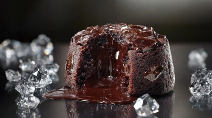 A decadent chocolate lava cake with molten center. Featuring indulgence and richness