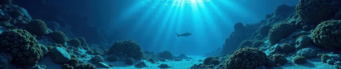 Fototapeta premium Deep blue ocean floor, mysterious sunken treasure, dark, dark blue, texture