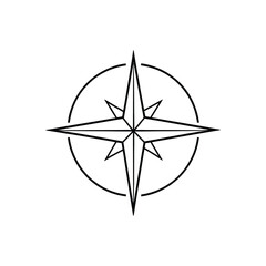 Compass Rose Vector Illustration: Minimalist Black-and-White Navigation Design
