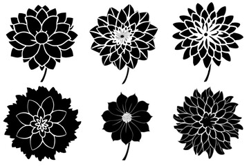 set of dahlia flower silhouette vector illustration