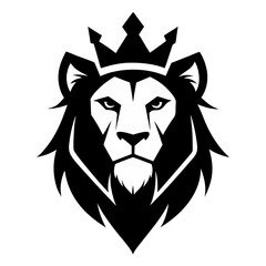 Obraz premium Lion head, stylized, black and white, crown, regal, majestic logo 